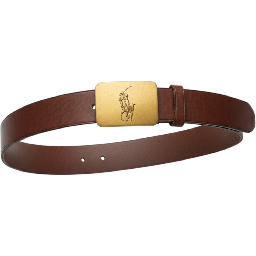 Polo Ralph Lauren Belt Mens 28 Brown Good Brass Plaque Buckle 400146766-0SG